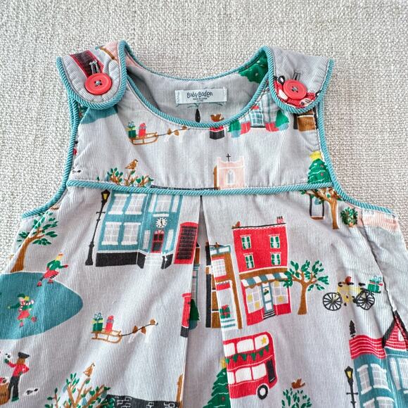 Baby Boden Corduroy Pinafore Dress London Christmas EUC 2/3 - Picture 2 of 8